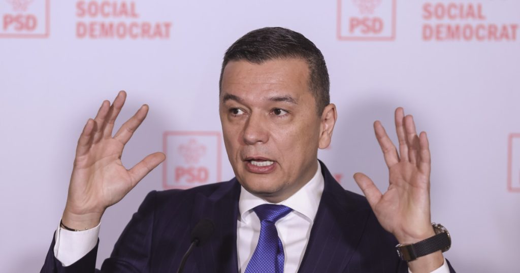 Imagine reprezentând criza guvernamentală din România, cu clădirea Parlamentului și un ziar care anunță tensiunile dintre PSD și USR.
