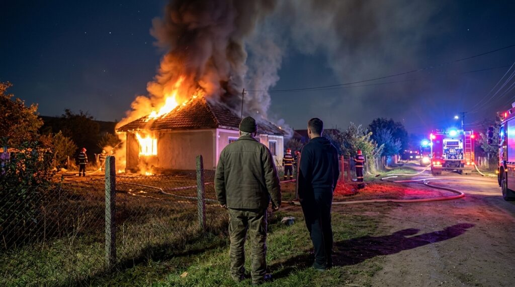 Momente de groază în Dâmbovița! Incendiu puternic în Vișina: Un bărbat cu handicap, salvat pe brațe din calea flăcărilor devastatoare